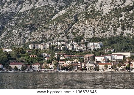 Small Town Dobrota On The Shore Of The Kotor Bay