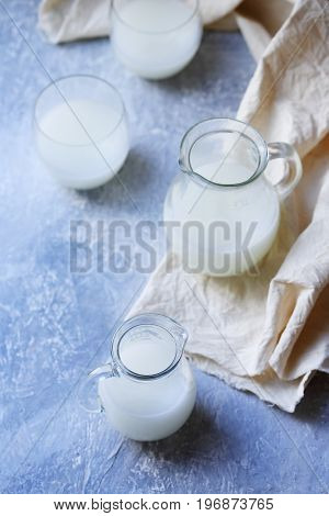 Homemade serum in a Pitcher in rustic style. Top view