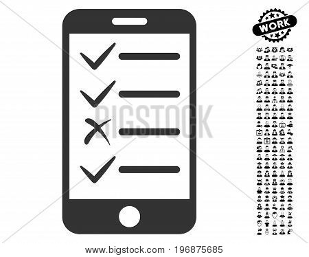 Mobile Test icon with black bonus job graphic icons. Mobile Test vector illustration style is a flat gray iconic element for web design, app user interfaces.