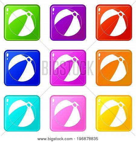 Ball for children to play icons of 9 color set isolated vector illustration