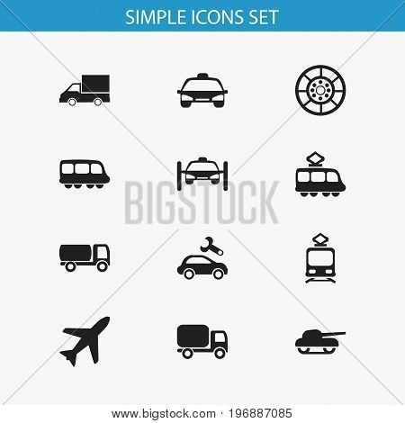 Set Of 12 Editable Shipment Icons. Includes Symbols Such As Repairing, Washing Auto, Streetcar And More
