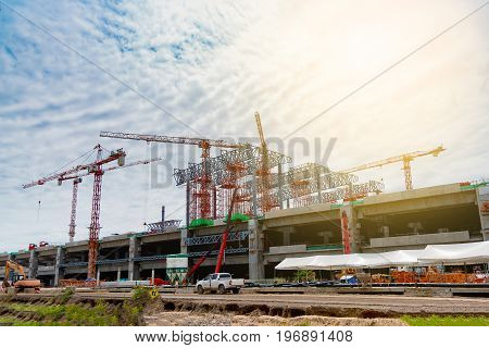 Tower Crain Construction Building In Blue Sky