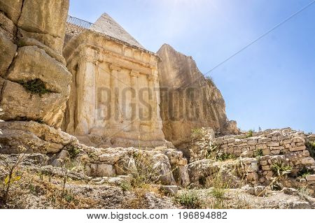 The Tomb of Zechariah in Kidron Valley or King's Valley near the walls of the Old City of Jerusalem Israel