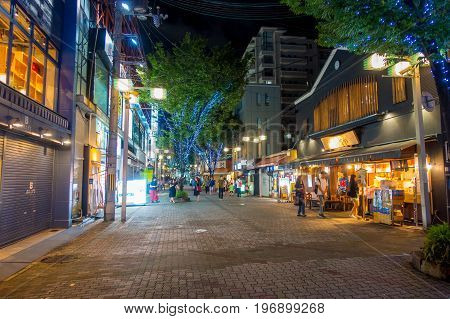 KYOTO, JAPAN - JULY 05, 2017: Unidentified people walking at outside of Nishiki Market in Kyoto, in Japan.