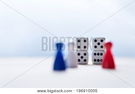 Nine eleven from dice numbers and board game pawns with USA flag colors. 9-11 concept.
