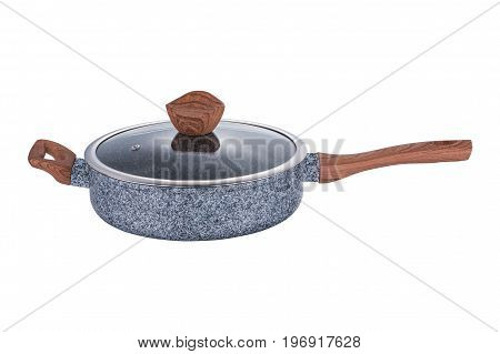 Saucepan frying pan non-stick coating art grafit on white background isolation