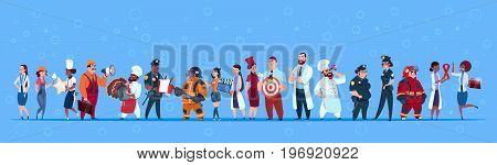 People Group Different Occupation Set, Employees Mix Race Workers Banner Flat Vector Illustration