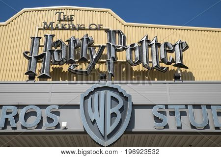 LEAVESDEN UK - JUNE 19TH 2017: The sign above the main entrance to the Making of Harry Potter tour at Warner Bros studio in Leavesden UK on 19th June 2017.