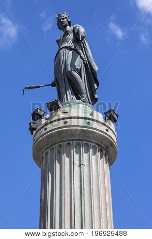 The magnificent Column of the Goddess situated in Grand Place - the central square in the historic city of Lille in France.