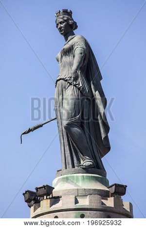 The magnificent Column of the Goddess situated in Grand Place - the central square in the historic city of Lille in France.