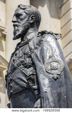 LONDON UK - JUNE 14TH 2017: A statue of Spencer Cavendish the 8th Duke of Devonshire located on Whitehall in London UK, on 14th June 2017.
