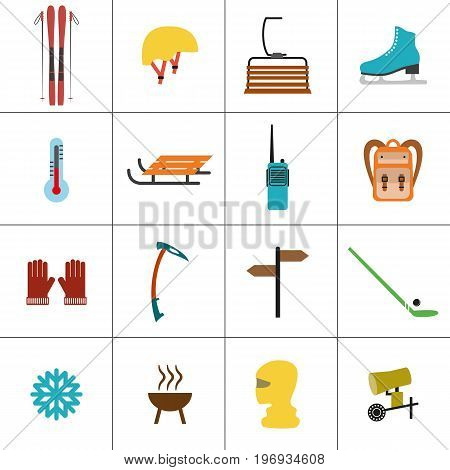Set of icons for ski and winter sports. Design for tourist catalog maps of the ski slopes placard brochure flyer booklet. Vector illustration.