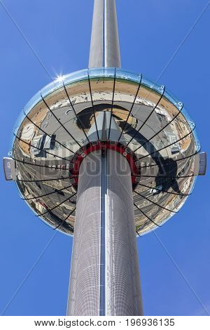 BRIGHTON UK - MAY 31ST 2017: The impressive British Airways i360 observation tower located on Brighton seafront in Sussex UK on 31st May 2017.