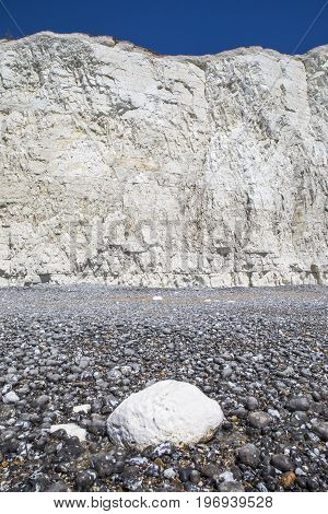 The beautiful chalk cliffs along the coastline in East Sussex in the UK.