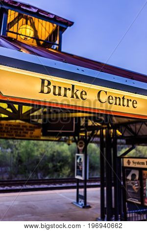 Burke, Usa - April 16, 2017: Burke Centre Train Station Platform With Sign