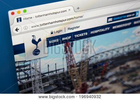 LONDON UK - JUNE 8TH 2017: The homepage of the official website for Tottenham Hotspur Football Club on 8th June 2017.