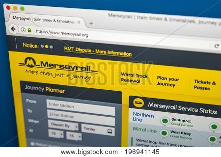 LONDON UK - JUNE 8TH 2017: The homepage of the official website for Merseyrail on 8th June 2017.