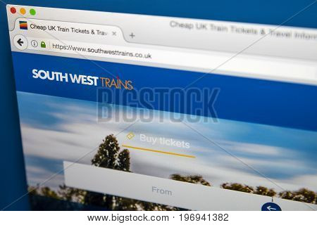 LONDON UK - JUNE 8TH 2017: The homepage of the official website for South West Trains on 8th June 2017.