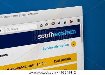 LONDON UK - JUNE 8TH 2017: The homepage of the official website for Southeastern Railway on 8th June 2017.