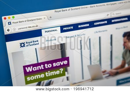 LONDON UK - JUNE 8TH 2017: The homepage of the official website for the Royal Bank of Scotland on 8th June 2017.