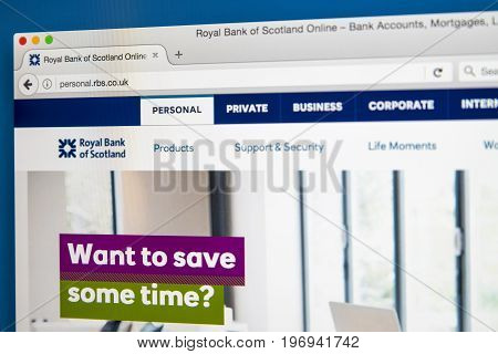 LONDON UK - JUNE 8TH 2017: The homepage of the official website for the Royal Bank of Scotland on 8th June 2017.