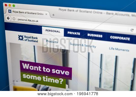LONDON UK - JUNE 8TH 2017: The homepage of the official website for the Royal Bank of Scotland on 8th June 2017.