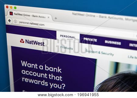 LONDON UK - JUNE 8TH 2017: The homepage of the official website for Natwest Bank on 8th June 2017.