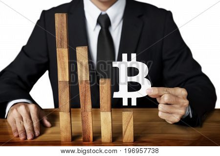 Bitcoin Design Concept Of Down Growth Trend Degressive Fall Graph Currency Value.