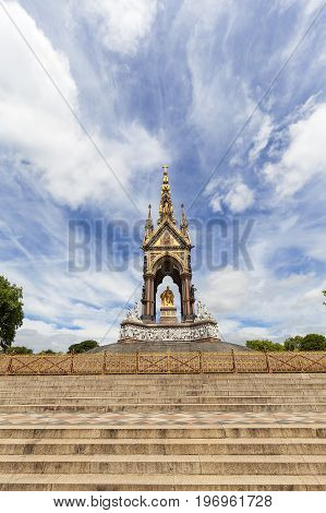 Prince Albert Memorial Kensington Gardens London United Kingdom. It was commissioned by Queen Victoria in memory of her husband opened in July 1872
