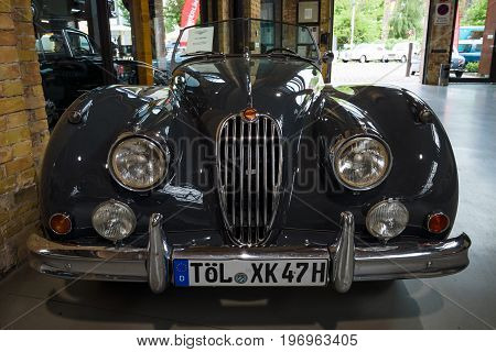 BERLIN - MAY 10 2015: The roadster Jaguar XK140. 28th Berlin-Brandenburg Oldtimer Day