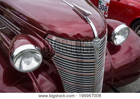 BERLIN - MAY 10 2015: Fragment of a vintage car Chevrolet Master Serie GB Business Coupe. 28th Berlin-Brandenburg Oldtimer Day