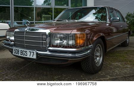 BERLIN - MAY 10 2015: Full-size luxury car Mercedes-Benz 450SEL (W116). 28th Berlin-Brandenburg Oldtimer Day