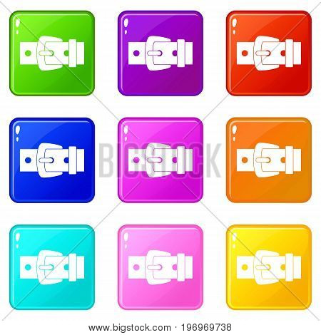 Black metal belt buckle icons of 9 color set isolated vector illustration
