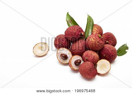 bunch of fresh Lichi or lychees isolated on White background