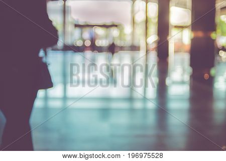 Blur Background,people Walking At Corridor In Convention Hall, Office Building Hall Way Background