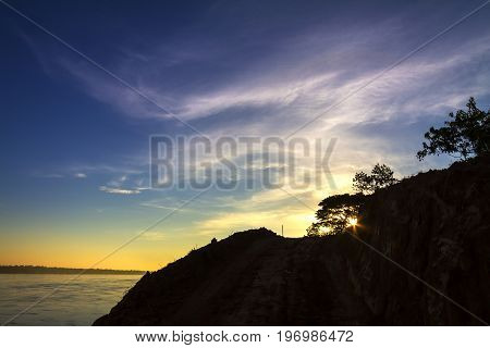 Dawning sunrise at Mekong River Khemarat DistrictUbon Ratchathani Province Thailand