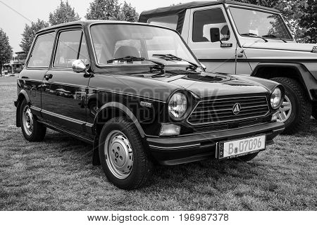 PAAREN IM GLIEN GERMANY - MAY 23 2015: Supermini Autobianchi A112 1978. Black and white. The oldtimer show in MAFZ.