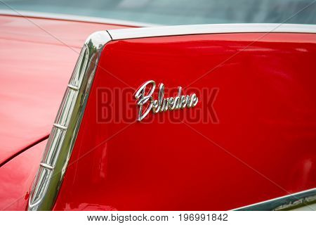 PAAREN IM GLIEN GERMANY - MAY 23 2015: Fragment of a full-size car Plymouth Belvedere (Third generation). Rear view. The oldtimer show in MAFZ.