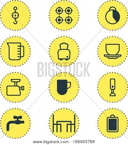 Editable Pack Of Timekeeper, Steelyard, Tea Cup And Other Elements.  Vector Illustration Of 12 Restaurant Icons.