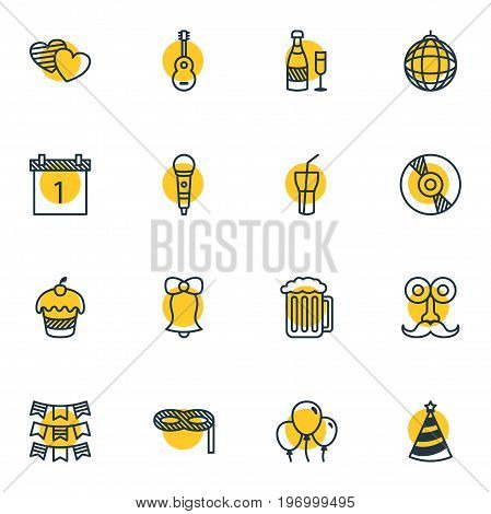 Editable Pack Of Soul, Compact Disk, Decoration And Other Elements.  Vector Illustration Of 16 Party Icons.