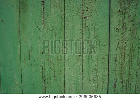 Background Of Green Flaky Wood Backdrop Of Green Colored Wooden Panels With Aged Flaky Surface
