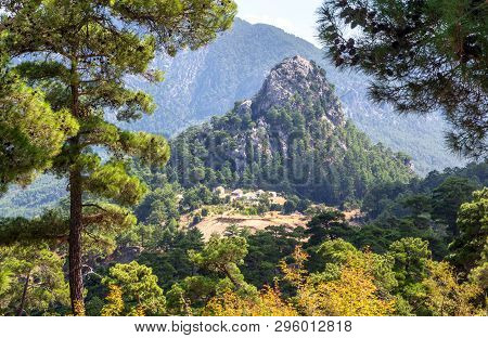 Summer Landscape, Little Village On The Mountain Side In The Highlands Of Turkey
