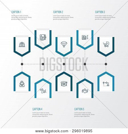 Transportation Icons Line Style Set With Control Tower, Minibar, Travel Tour And Other Commercial El