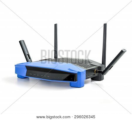 5g , 2.4g Modern Wireless Wifi Router On Isolated White Background With Clipping Path.