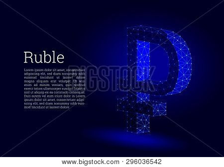 Russian Ruble Currency Symbol Icon, Low Poly Design. Ruble Coin Bow Made Of Triangular Shapes, Lines