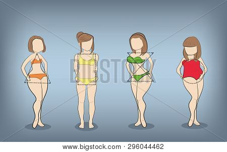 Silhouettes Of Women With Different Types Of Figures. Vector Illustration.