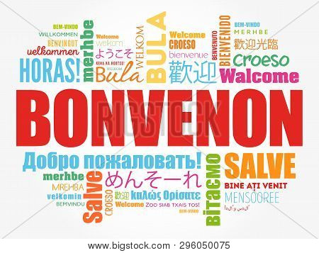 Bonvenon (welcome In Esperanto) Word Cloud In Different Languages, Conceptual Background