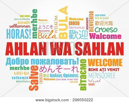 Ahlan Wa Sahlan (welcome In Arabic) Word Cloud In Different Languages, Conceptual Background
