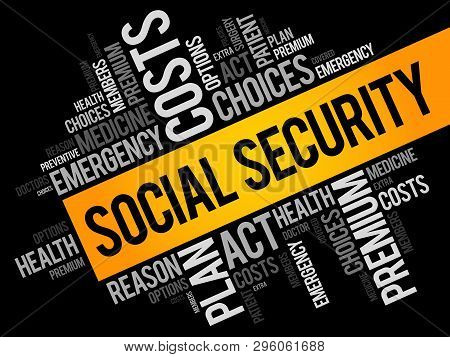 Social Security Word Cloud Collage, Health Concept Background