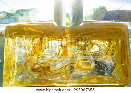 Glass Blocks Background, Glas Wall Texture With Colors Inside, Glass With Cooler Inside,